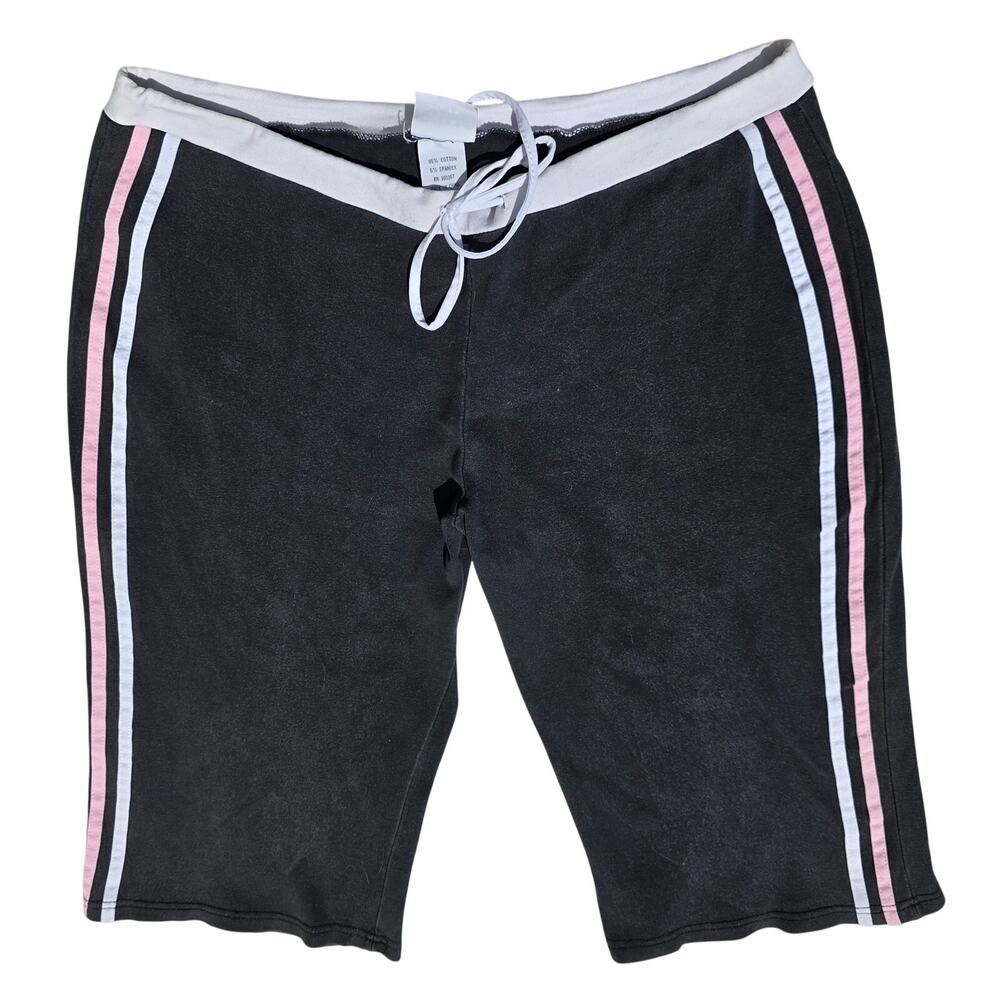 Y2k Coquette Black Capris CW Sport Pink Stripe Size XL